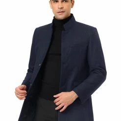 Allegra K Coats & Outerwear Men's Winter Coat Notch Lapel Single Breasted Two Button Long Outwear Jacket Overcoat
