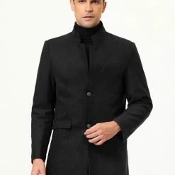 Allegra K Coats & Outerwear Men's Winter Coat Notch Lapel Single Breasted Two Button Long Outwear Jacket Overcoat