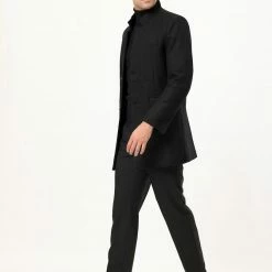 Allegra K Coats & Outerwear Men's Winter Coat Notch Lapel Single Breasted Two Button Long Outwear Jacket Overcoat