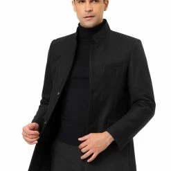 Allegra K Coats & Outerwear Men's Winter Coat Notch Lapel Single Breasted Two Button Long Outwear Jacket Overcoat