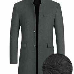 Allegra K Coats & Outerwear Men's Winter Coat Notch Lapel Single Breasted Two Button Long Outwear Jacket Overcoat