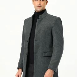 Allegra K Coats & Outerwear Men's Winter Coat Notch Lapel Single Breasted Two Button Long Outwear Jacket Overcoat