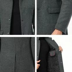 Allegra K Coats & Outerwear Men's Winter Coat Notch Lapel Single Breasted Two Button Long Outwear Jacket Overcoat