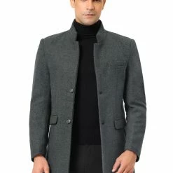 Allegra K Coats & Outerwear Men's Winter Coat Notch Lapel Single Breasted Two Button Long Outwear Jacket Overcoat