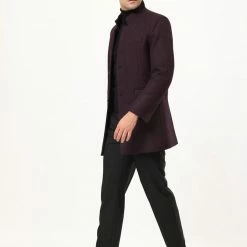 Allegra K Coats & Outerwear Men's Winter Coat Notch Lapel Single Breasted Two Button Long Outwear Jacket Overcoat