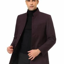 Allegra K Coats & Outerwear Men's Winter Coat Notch Lapel Single Breasted Two Button Long Outwear Jacket Overcoat