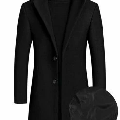 Allegra K Coats & Outerwear Men's Winter Coat Notch Lapel Single Breasted Two Button Long Outwear Jacket Overcoat