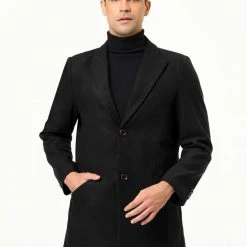 Allegra K Coats & Outerwear Men's Winter Coat Notch Lapel Single Breasted Two Button Long Outwear Jacket Overcoat