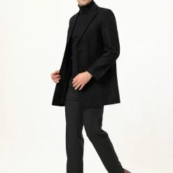 Allegra K Coats & Outerwear Men's Winter Coat Notch Lapel Single Breasted Two Button Long Outwear Jacket Overcoat