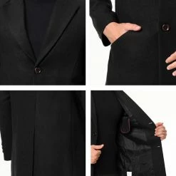 Allegra K Coats & Outerwear Men's Winter Coat Notch Lapel Single Breasted Two Button Long Outwear Jacket Overcoat