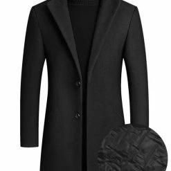 Allegra K Coats & Outerwear Men's Winter Coat Notch Lapel Single Breasted Two Button Long Outwear Jacket Overcoat