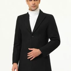 Allegra K Coats & Outerwear Men's Winter Coat Notch Lapel Single Breasted Two Button Long Outwear Jacket Overcoat