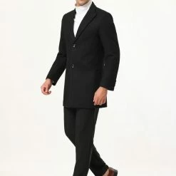 Allegra K Coats & Outerwear Men's Winter Coat Notch Lapel Single Breasted Two Button Long Outwear Jacket Overcoat