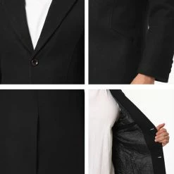 Allegra K Coats & Outerwear Men's Winter Coat Notch Lapel Single Breasted Two Button Long Outwear Jacket Overcoat