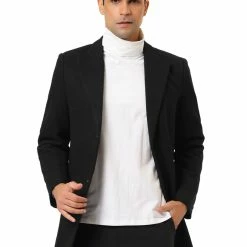 Allegra K Coats & Outerwear Men's Winter Coat Notch Lapel Single Breasted Two Button Long Outwear Jacket Overcoat