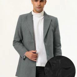 Allegra K Coats & Outerwear Men's Winter Coat Notch Lapel Single Breasted Two Button Long Outwear Jacket Overcoat