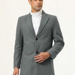 Allegra K Coats & Outerwear Men's Winter Coat Notch Lapel Single Breasted Two Button Long Outwear Jacket Overcoat