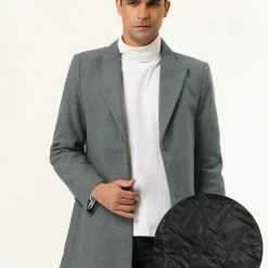 Allegra K Coats & Outerwear Men's Winter Coat Notch Lapel Single Breasted Two Button Long Outwear Jacket Overcoat