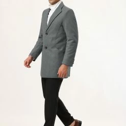 Allegra K Coats & Outerwear Men's Winter Coat Notch Lapel Single Breasted Two Button Long Outwear Jacket Overcoat