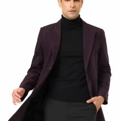 Allegra K Coats & Outerwear Men's Winter Coat Notch Lapel Single Breasted Two Button Long Outwear Jacket Overcoat