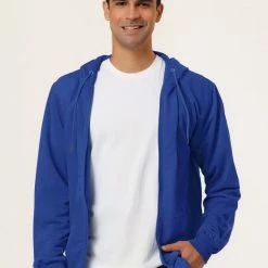 Allegra K Men's Hoodie Sweatshirt Full Zip Long Sleeves Lightweight Solid Sports Hooded Jacket