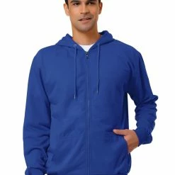 Allegra K Men's Hoodie Sweatshirt Full Zip Long Sleeves Lightweight Solid Sports Hooded Jacket