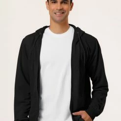 Allegra K Men's Hoodie Sweatshirt Full Zip Long Sleeves Lightweight Solid Sports Hooded Jacket