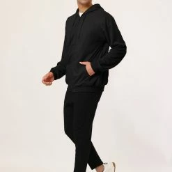 Allegra K Men's Hoodie Sweatshirt Full Zip Long Sleeves Lightweight Solid Sports Hooded Jacket