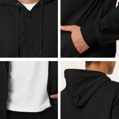 Allegra K Men's Hoodie Sweatshirt Full Zip Long Sleeves Lightweight Solid Sports Hooded Jacket