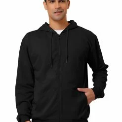 Allegra K Men's Hoodie Sweatshirt Full Zip Long Sleeves Lightweight Solid Sports Hooded Jacket