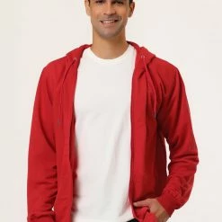 Allegra K Men's Hoodie Sweatshirt Full Zip Long Sleeves Lightweight Solid Sports Hooded Jacket