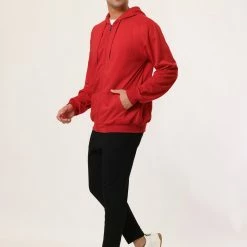 Allegra K Men's Hoodie Sweatshirt Full Zip Long Sleeves Lightweight Solid Sports Hooded Jacket