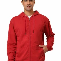 Allegra K Men's Hoodie Sweatshirt Full Zip Long Sleeves Lightweight Solid Sports Hooded Jacket