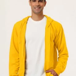 Allegra K Men's Hoodie Sweatshirt Full Zip Long Sleeves Lightweight Solid Sports Hooded Jacket