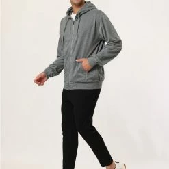 Allegra K Men's Hoodie Sweatshirt Full Zip Long Sleeves Lightweight Solid Sports Hooded Jacket