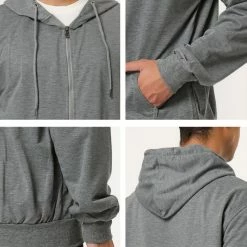 Allegra K Men's Hoodie Sweatshirt Full Zip Long Sleeves Lightweight Solid Sports Hooded Jacket