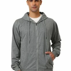 Allegra K Men's Hoodie Sweatshirt Full Zip Long Sleeves Lightweight Solid Sports Hooded Jacket