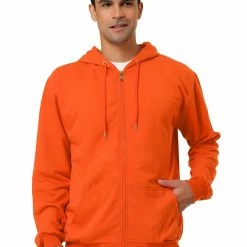 Allegra K Men's Hoodie Sweatshirt Full Zip Long Sleeves Lightweight Solid Sports Hooded Jacket