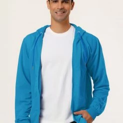 Allegra K Men's Hoodie Sweatshirt Full Zip Long Sleeves Lightweight Solid Sports Hooded Jacket