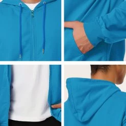Allegra K Men's Hoodie Sweatshirt Full Zip Long Sleeves Lightweight Solid Sports Hooded Jacket