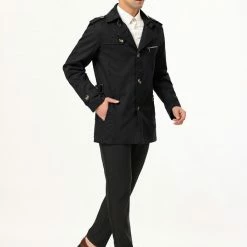 Allegra K Men's Trench Coat Notched Collar Single Breasted Windbreaker Overcoat