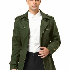 Allegra K Men's Trench Coat Notched Collar Single Breasted Windbreaker Overcoat