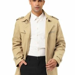 Allegra K Men's Trench Coat Notched Collar Single Breasted Windbreaker Overcoat