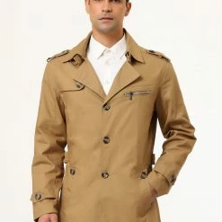 Allegra K Men's Trench Coat Notched Collar Single Breasted Windbreaker Overcoat
