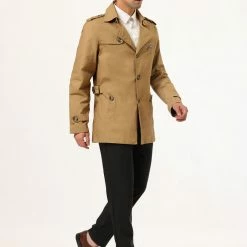 Allegra K Men's Trench Coat Notched Collar Single Breasted Windbreaker Overcoat