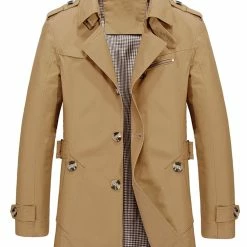 Allegra K Men's Trench Coat Notched Collar Single Breasted Windbreaker Overcoat