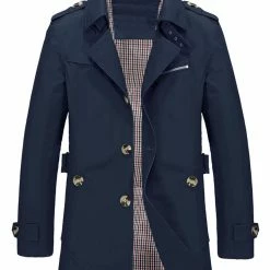 Allegra K Men's Trench Coat Notched Collar Single Breasted Windbreaker Overcoat