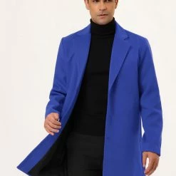 Allegra K Men's Trench Coat Slim Fit Winter Notched Lapel Single Breasted Long Jacket Overcoat