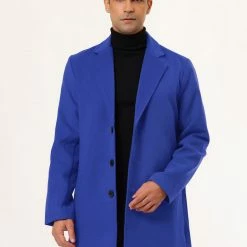 Allegra K Men's Trench Coat Slim Fit Winter Notched Lapel Single Breasted Long Jacket Overcoat