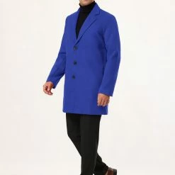 Allegra K Men's Trench Coat Slim Fit Winter Notched Lapel Single Breasted Long Jacket Overcoat